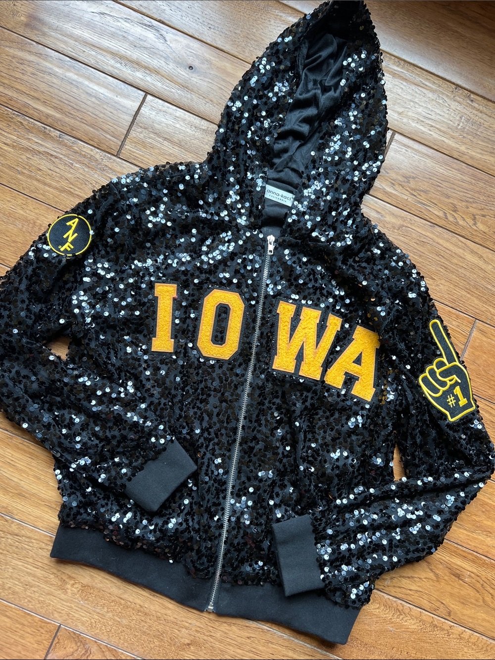 University of Iowa Sequin Hooded Jacket - Black & Gold
